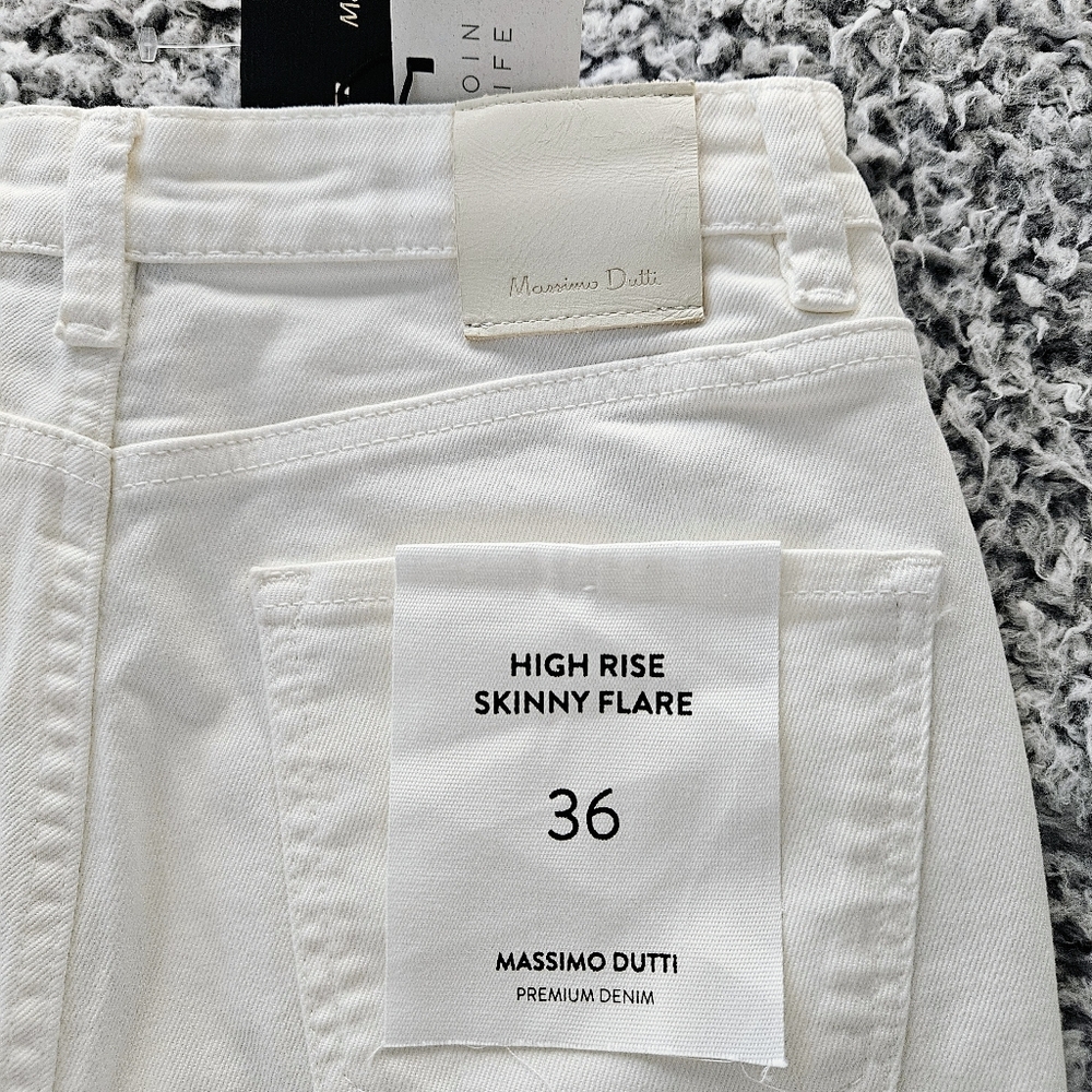 Massimo Dutti White Skinny Flare Jeans US 4 x 34 Long Tall High Rise Boot Cut - Picture 5 of 16